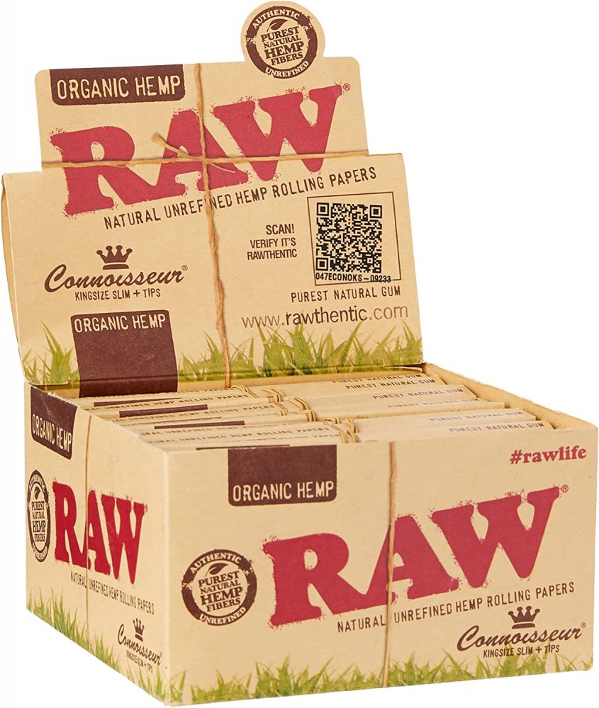 RAW Organic Hemp Connoisseur King Size Slim + Tips – 24 stk.